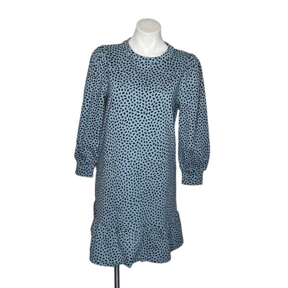 ANN TAYLOR Blue Dress Peplum Flounce Animal Print Sweatshirt Size Medium Petite - Picture 1 of 9